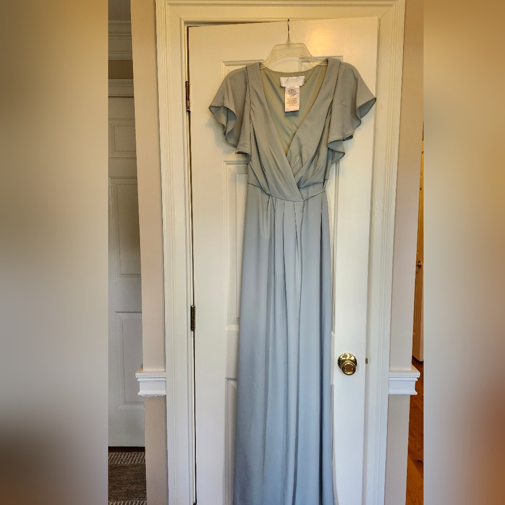 Davids Bridal Bridesmaid Size 0 Georgette Flutter Sleeve Wrap Dress Mint Green